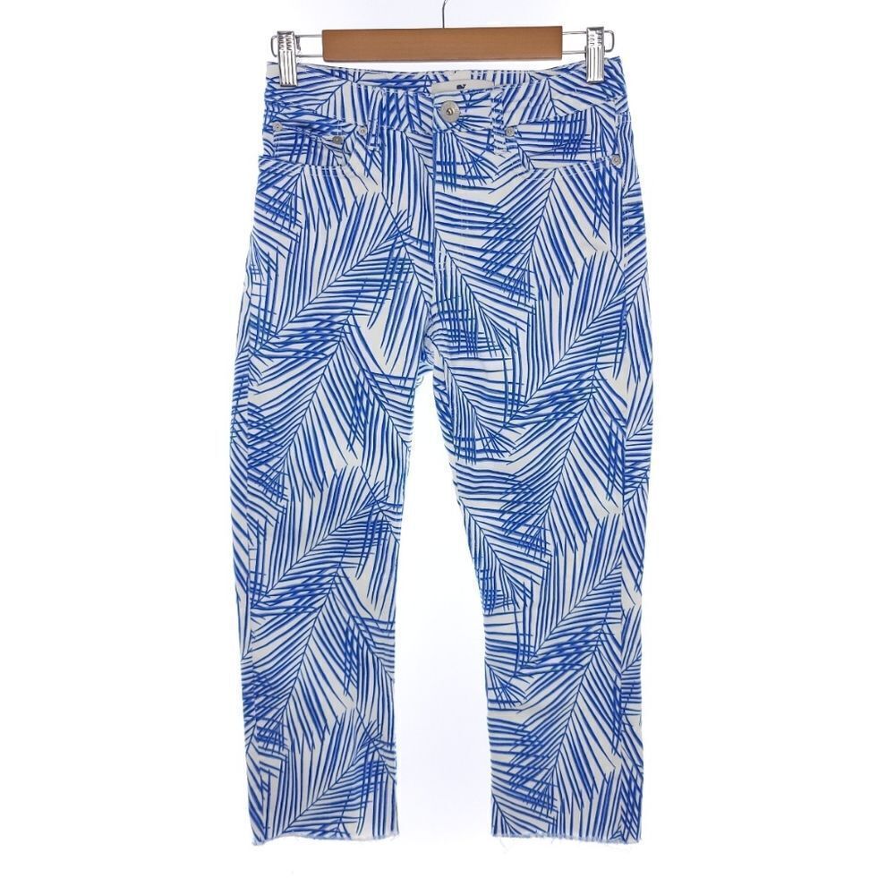 Vineyard Vines High Rise Straight Crop Raw Hem Blue White Printed Jamie Jeans 26